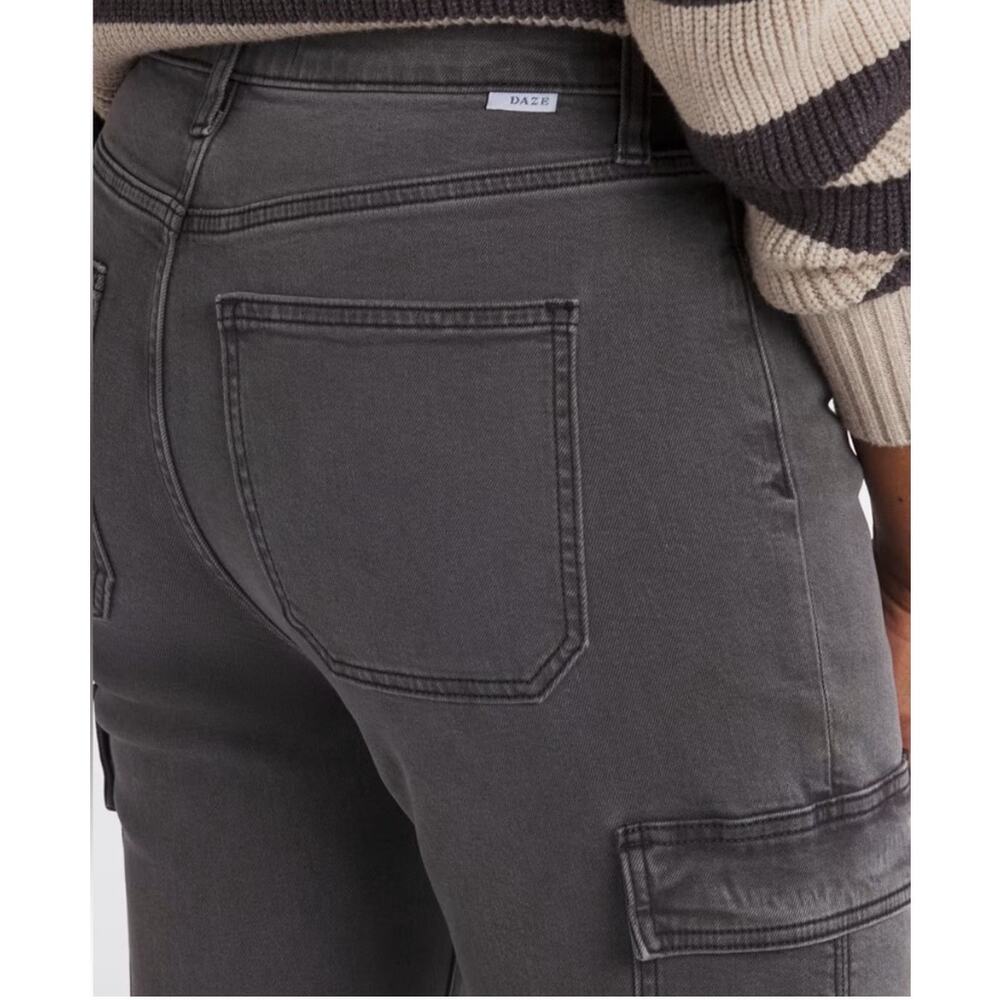 Daze Go Getter Cargo Jeans Roadtrip Grey Size 27 High Rise Flare Y2K Streetwear - Picture 2 of 15